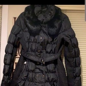 Black Down Coat with Ruching